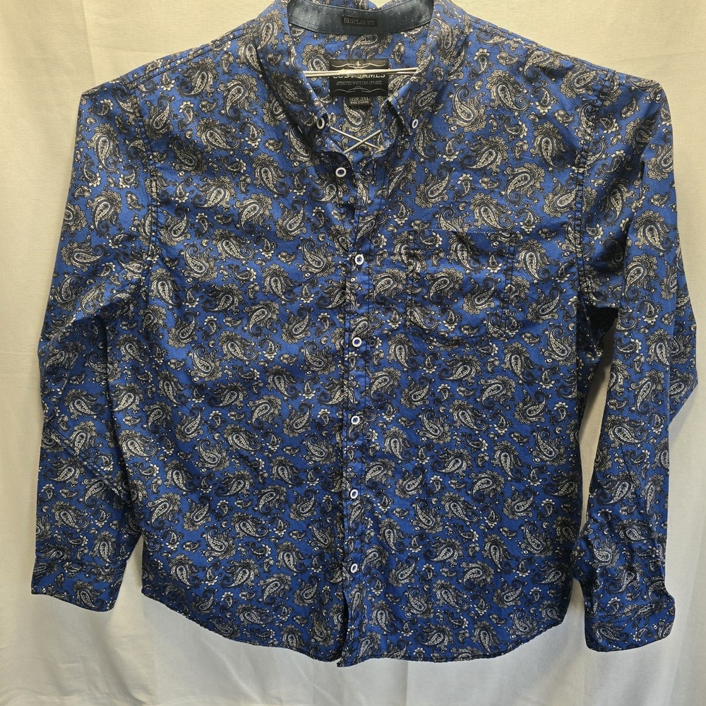 Cody James Western Shirt Men 2XL Blue Paisley Pearl Snap Cowboy Rodeo LongSleeve